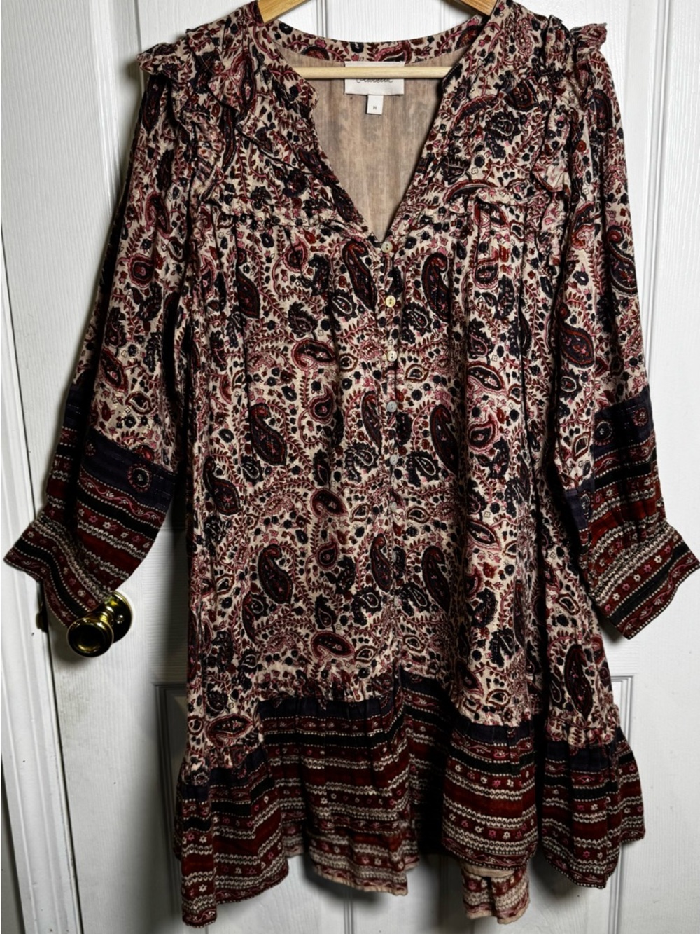 Cleobella Reign Mini Dress Medium Paisley Floral V Neck  Boho Organic Cotton